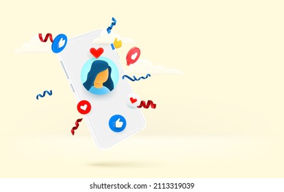 Smartphone with social media mobile app. Banner with copy space
