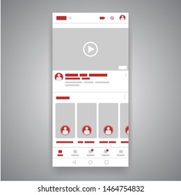 Smartphone social media mobile video player interface. Play video online mock up. UI window with navigation icon. Vector illustration