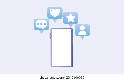 Smartphone con iconos de notificación de redes sociales o redes sociales.sobre fondo blanco.Ilustración de diseño de vectores.