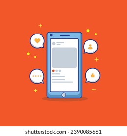 Smartphone with Social Media Notifications and Emojis Vector Illustration.