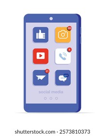 Smartphone and social media on screen stock illustration