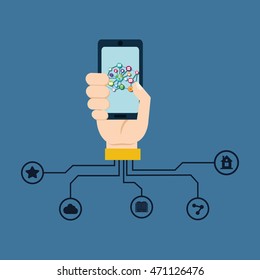 smartphone social media technology digital app icon set. Flat illustration. Vector illustration