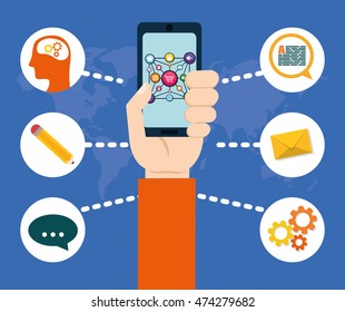 smartphone social media technology digital app icon set. Flat illustration. Vector illustration
