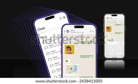 Smartphone with a social messenger app featuring a UI and UX concept. Vector chatting screen in mobile communication illustration. Chat app template. Vector.