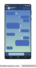 Smartphone with Social Messenger application. Messaging app for smartphones. SMS chat, speech bubbles, chat bubbles. Social media design template. EPS 10. Vector illustrations