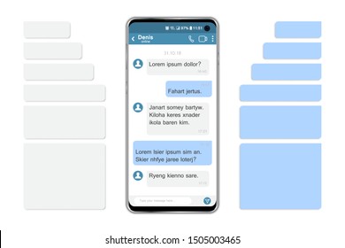 Smartphone with social network chat and speech bubbles. Vector illustration
