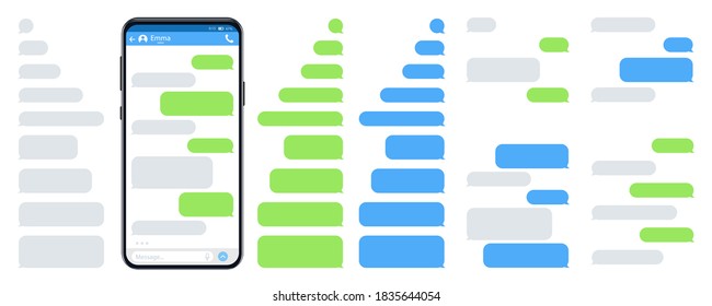 Smartphone with social network chat and speech bubbles. Vector illustration