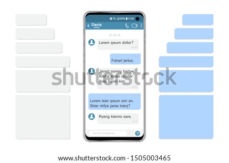 Smartphone with social network chat and speech bubbles. Vector illustration