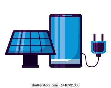smartphone solar panel electric plug on white background vector illustration