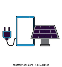 smartphone solar panel electric plug on white background vector illustration
