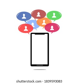 smartphone and some people icon in bubble with various colors on it
