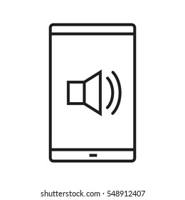 Smartphone sound control linear icon. Thin line illustration. Smart phone with loudspeaker waves. Volume on contour symbol. Vector isolated outline drawing