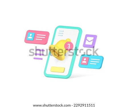 Smartphone sound notification incoming message inbox mailbox email 3d icon realistic vector illustration. Mobile phone ring bell alert cyberspace communication new calendar electronic mail reminder