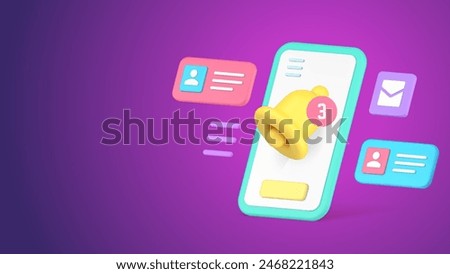Smartphone sound notification incoming message inbox mailbox email 3d icon realistic vector illustration. Mobile phone ring bell alert cyberspace communication new calendar electronic mail reminder