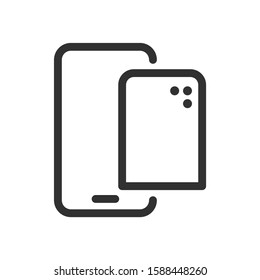 Smartphone and speaker, linear icon. Editable stroke