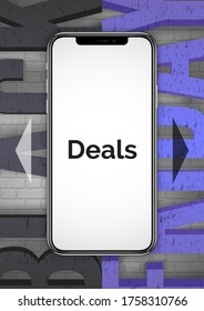 Smartphone special offers realistic vector banner template. Mobile phone with empty screen 3d mock up. Black Friday bargain. Discounts on portable devices advertisement poster layout