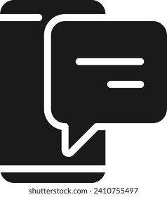 Smartphone with speech bubble black glyph icon. Notification from messenger. Mobile phone application. Silhouette symbol on white space. Solid pictogram. Vector isolated illustration