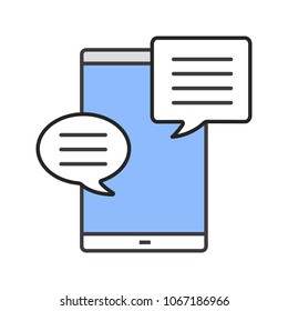 Smartphone with speech bubble color icon. SMS, notification, message. Online chat. Forum. Isolated vector illustration