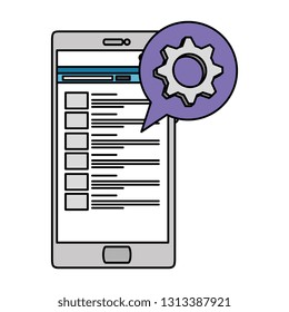 smartphone with speech bubble and gear