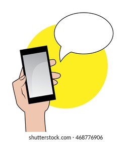  Smartphone with speech bubble in hand illustration. Vector.