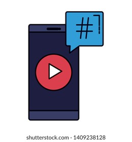 smartphone with speech bubble hashtag symbol