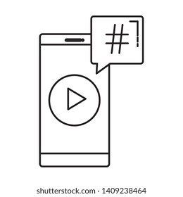 smartphone with speech bubble hashtag symbol