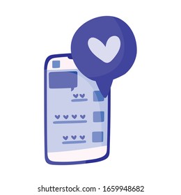 smartphone with speech bubble with heart icon over white background, vector illustration