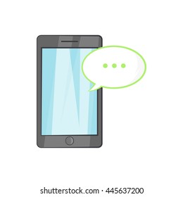 Smartphone with speech bubble icon in cartoon style on a white background