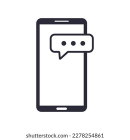 Icono de Smartphone y burbuja de voz en fondo blanco.