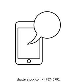 Smartphone with speech bubble icon in outline style isolated on white background. Vector illustration
