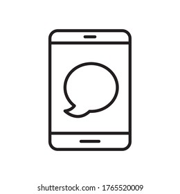 smartphone con icono de burbuja de voz sobre fondo blanco, estilo de línea, ilustración vectorial