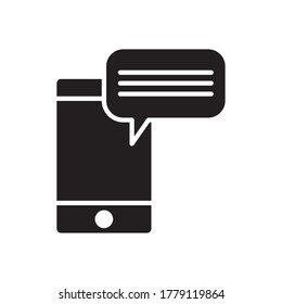 smartphone con icono de burbuja de voz sobre fondo blanco, estilo de silueta, ilustración vectorial