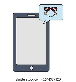 smartphone and speech bubble kawaii face sunglasses