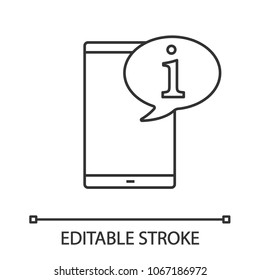 Smartphone with speech bubble linear icon. Thin line illustration. Info chat. Contour symbol. Vector isolated outline drawing. Editable stroke