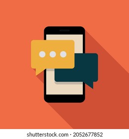 Smartphone, speech bubble With Long Shadow Design