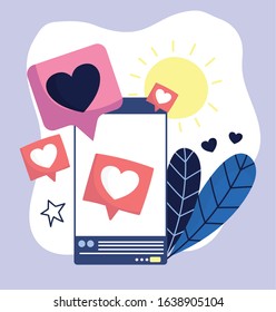 smartphone and speech bubble love. romantic social media vector illustration