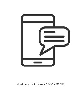 smartphone with speech bubble message outline ui web icon. smartphone vector icon for web, mobile and user interface design isolated on white background
