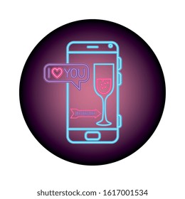smartphone with speech bubble in neon light, valentines day vector illustration design