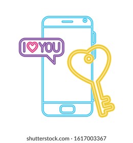 smartphone with speech bubble in neon light, valentines day vector illustration design
