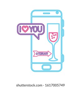 smartphone with speech bubble in neon light, valentines day vector illustration design