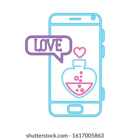 smartphone with speech bubble in neon light, valentines day vector illustration design