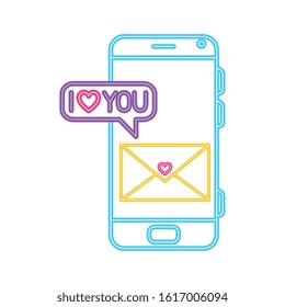 smartphone with speech bubble in neon light, valentines day vector illustration design