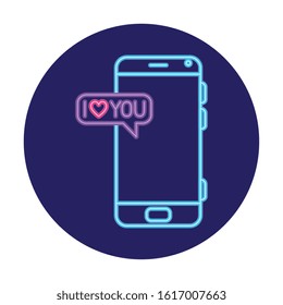 smartphone with speech bubble in neon light, valentines day vector illustration design