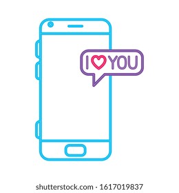 smartphone with speech bubble in neon light, valentines day vector illustration design