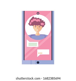 smartphone con burbuja de voz en diseño de ilustración vectorial de fondo blanco