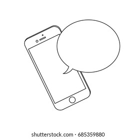 Smartphone with  speech bubble. Outline icon.