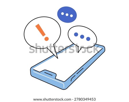 Smartphone with speech bubbles and alert vector illustration. Mobile communication, customer support, social media, instant messaging, digital notification, feedback. Cellphone with chat icons