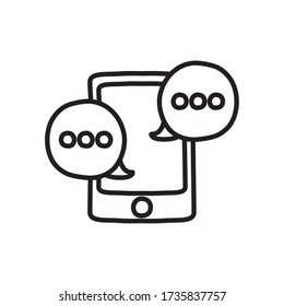smartphone with speech bubbles icon over white background, line style, vector illustration