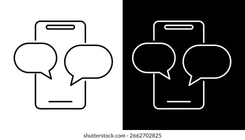 Smartphone with speech bubbles line icon. Vector for mobile chat, online messaging, and digital communication. Outline design for apps.