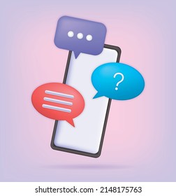 Smartphone mit Sprachblasen. Moderne Technologien, Geräte und Geräte. Social Media-Benachrichtigungen, digitale Welt. Kommunikation und Innovation im Internet. Cartoon isometrische Vektorgrafik